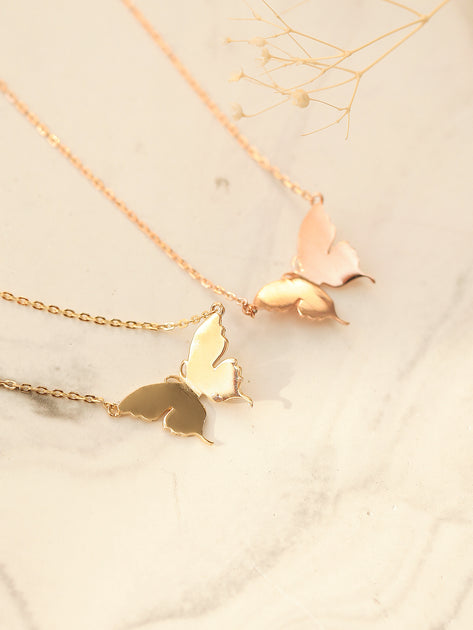 Beautiful Butterfly Pendant With Stud Earrings- 18 Kt Rose Gold at