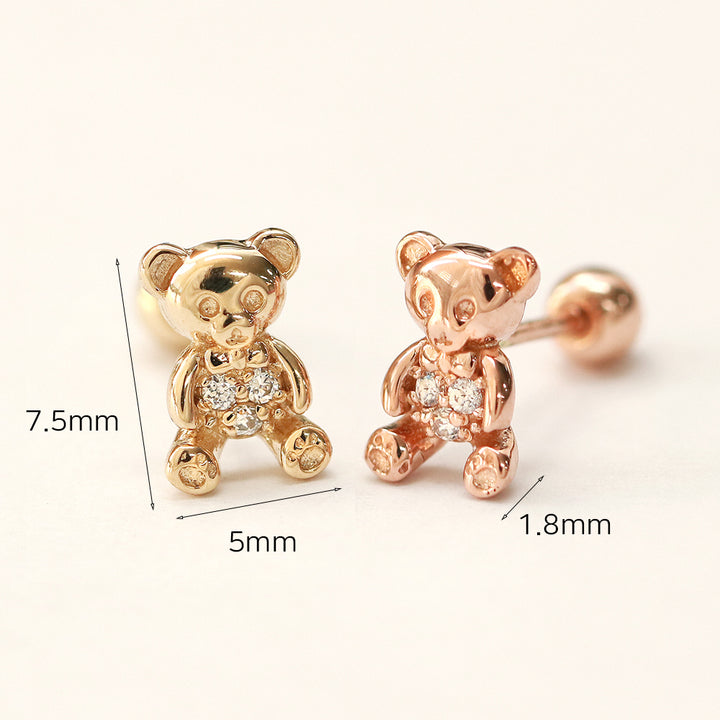 14K Gold CZ Ribbon Bear Cartilage Earring 20G18G16G