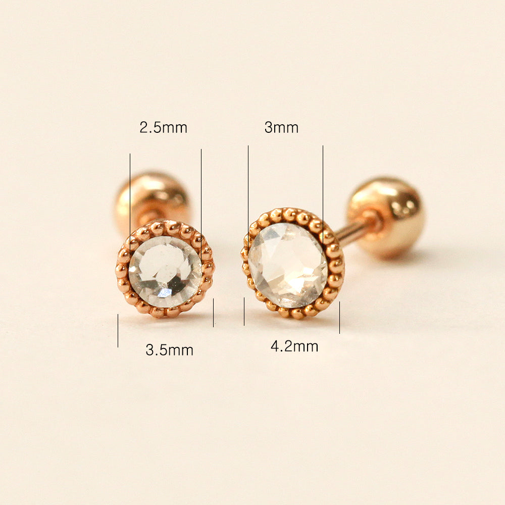 14K Gold Stone Flower Ball Cartilage Earring 20G18G16G