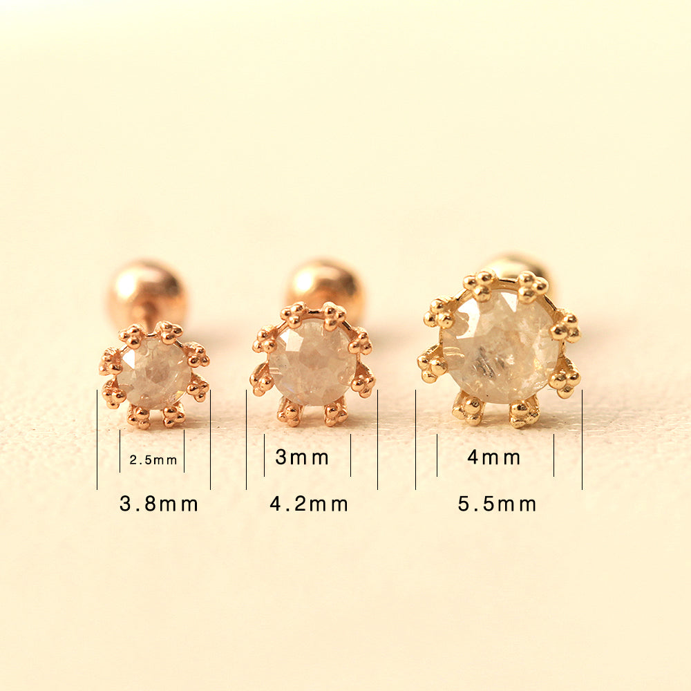 14K Gold Triangle Ball Rough Diamond Cartilage Earring 20G18G16G