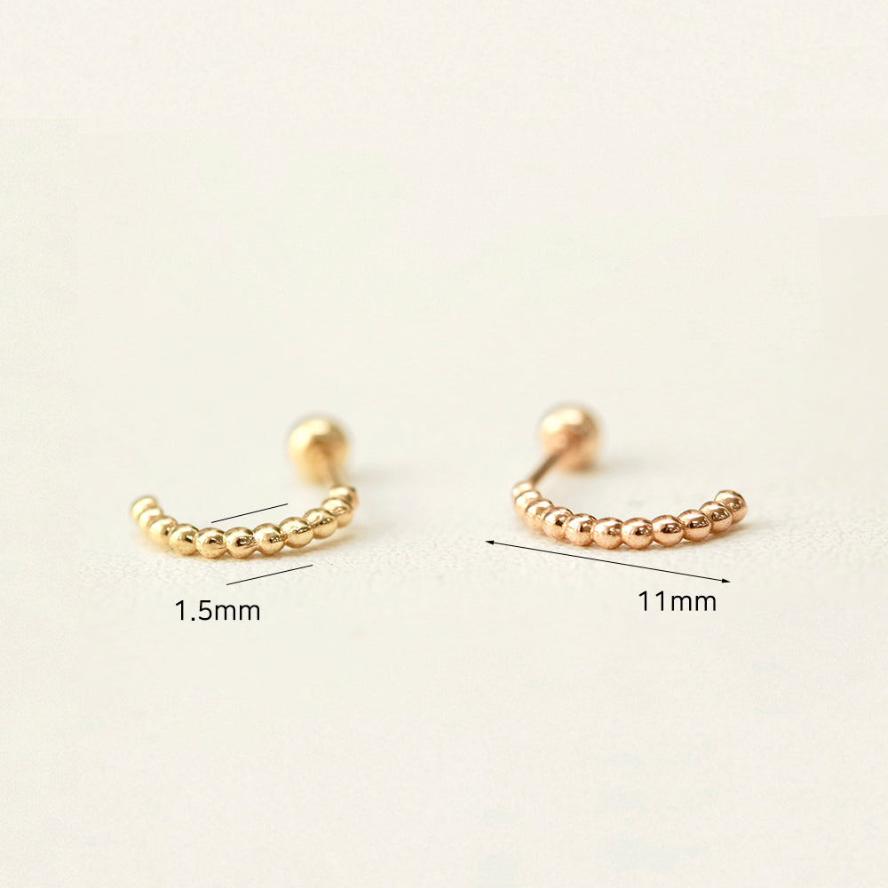 14K Gold Bubble Ball Half Hoop Earring 20G18G16G