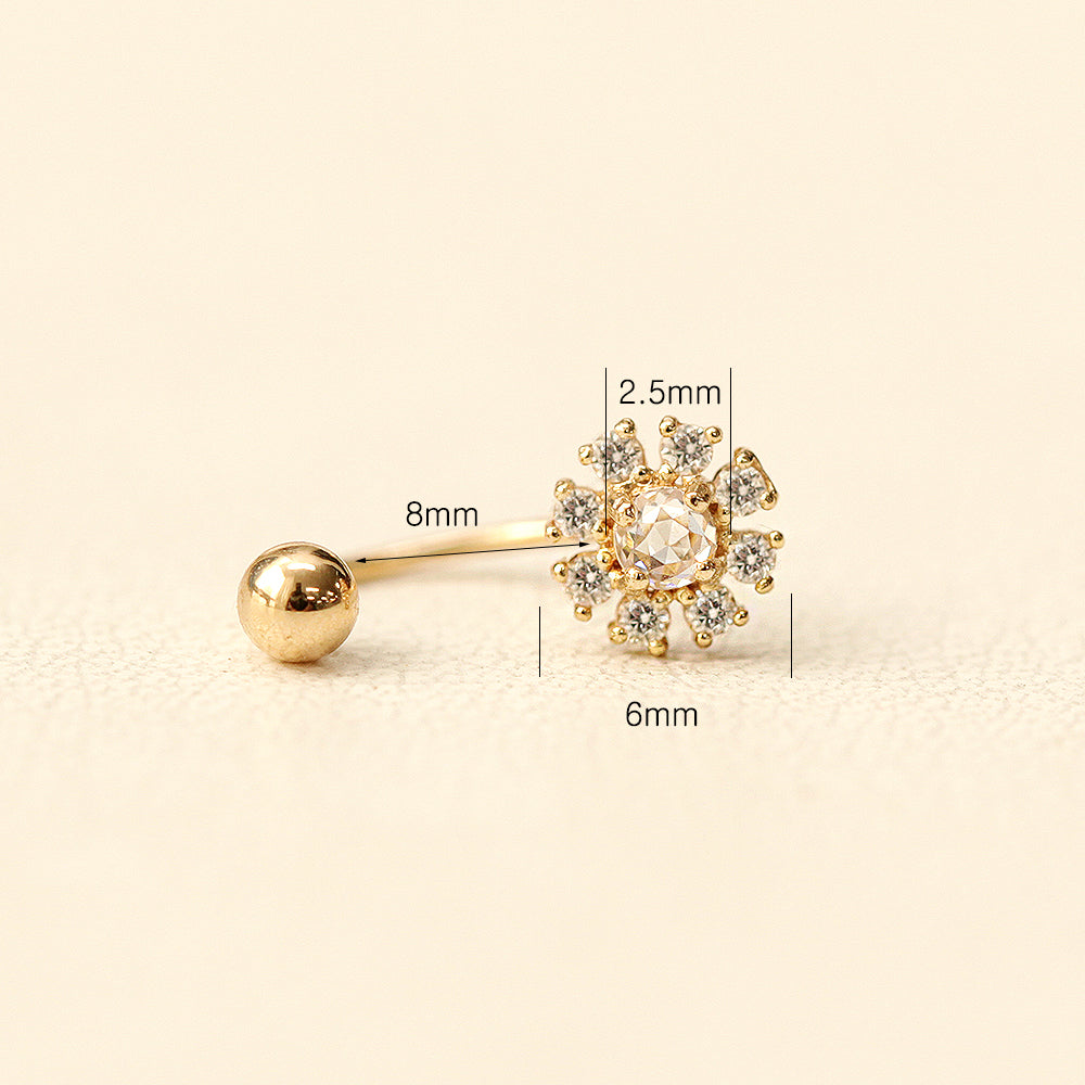 14K Gold Rose-Cut Daisy Curve Piercing 20G