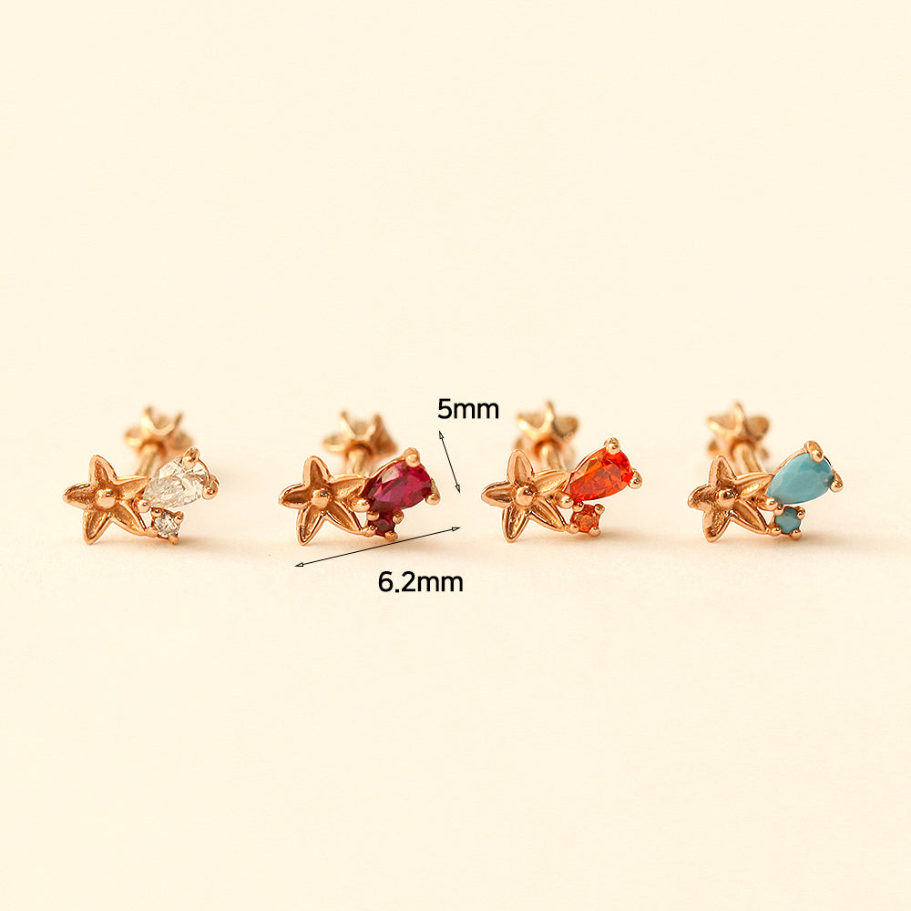 14K Gold Mini Maple Color CZ Cartilage Earring 18G16G