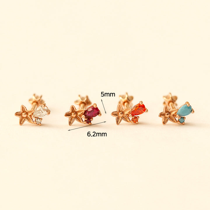 14K Gold Mini Maple Color CZ Cartilage Earring 18G16G