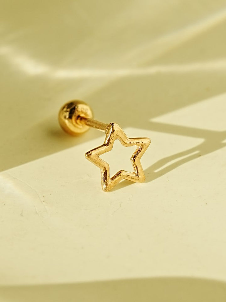 14K Gold Line Star Cartilage Earring 20G