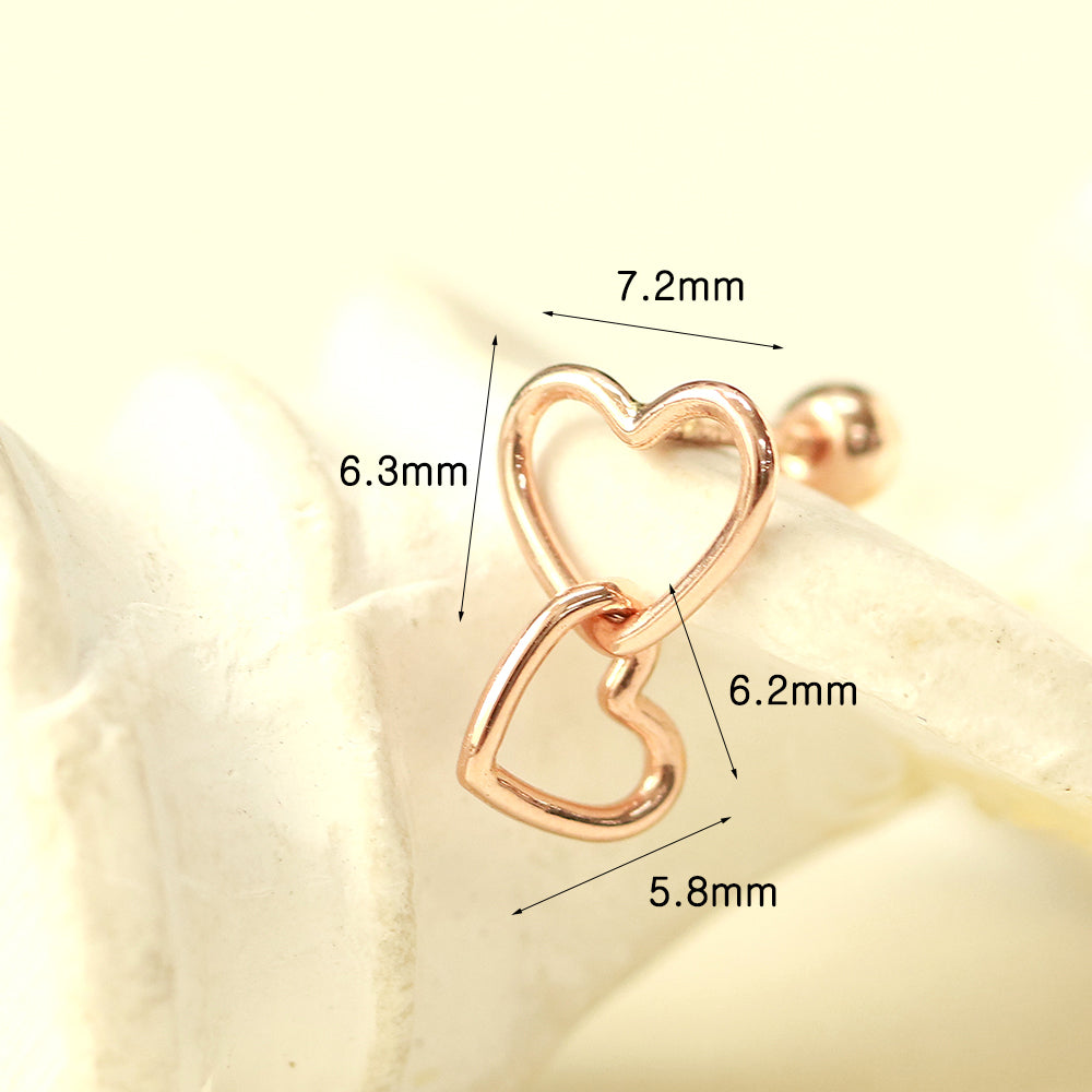 14K Gold Double Heart Drop Earring 20G18G16G