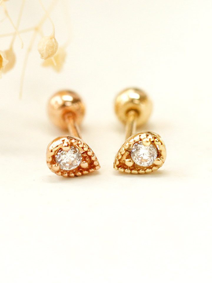 14K Gold Minimi Cubic Water Drop Cartilage Earring 20G18G16G