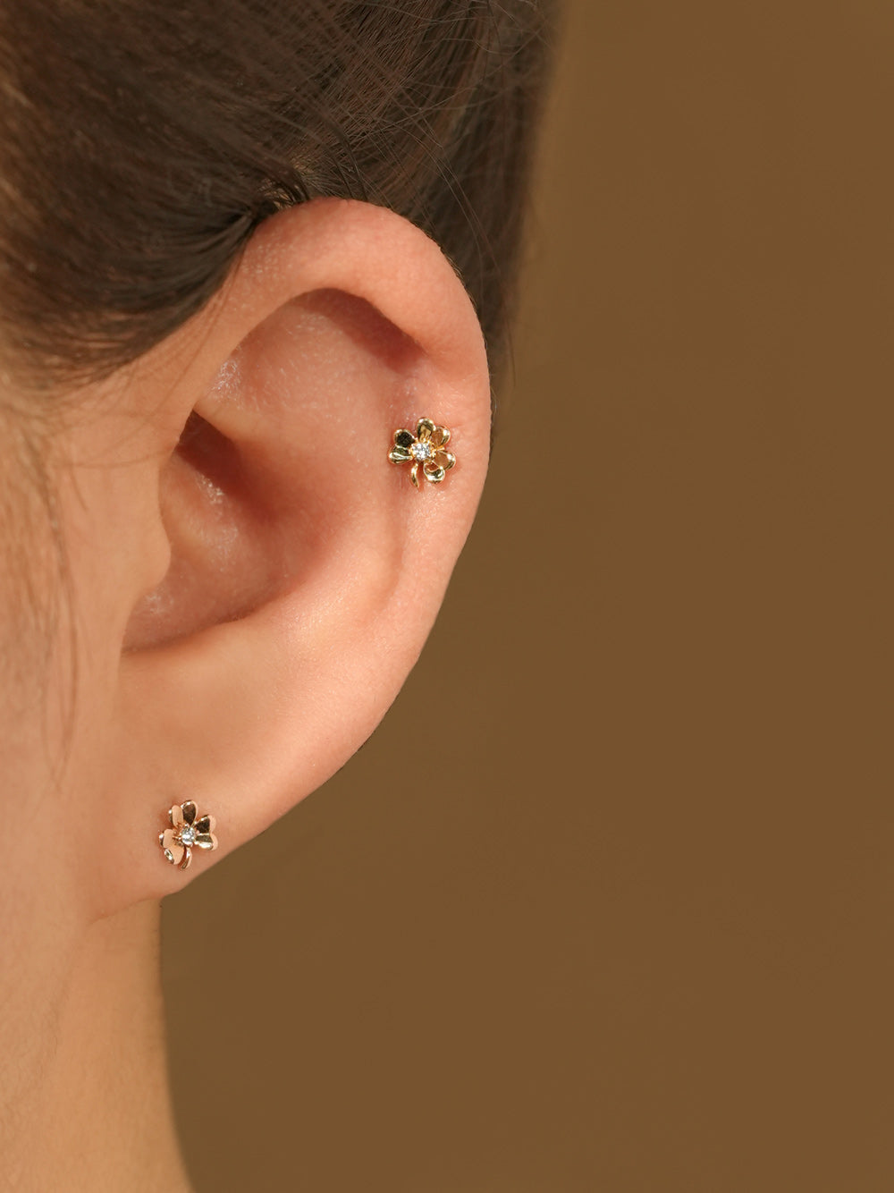 14K Gold Lucky Clover Cartilage Earring 20G18G16G