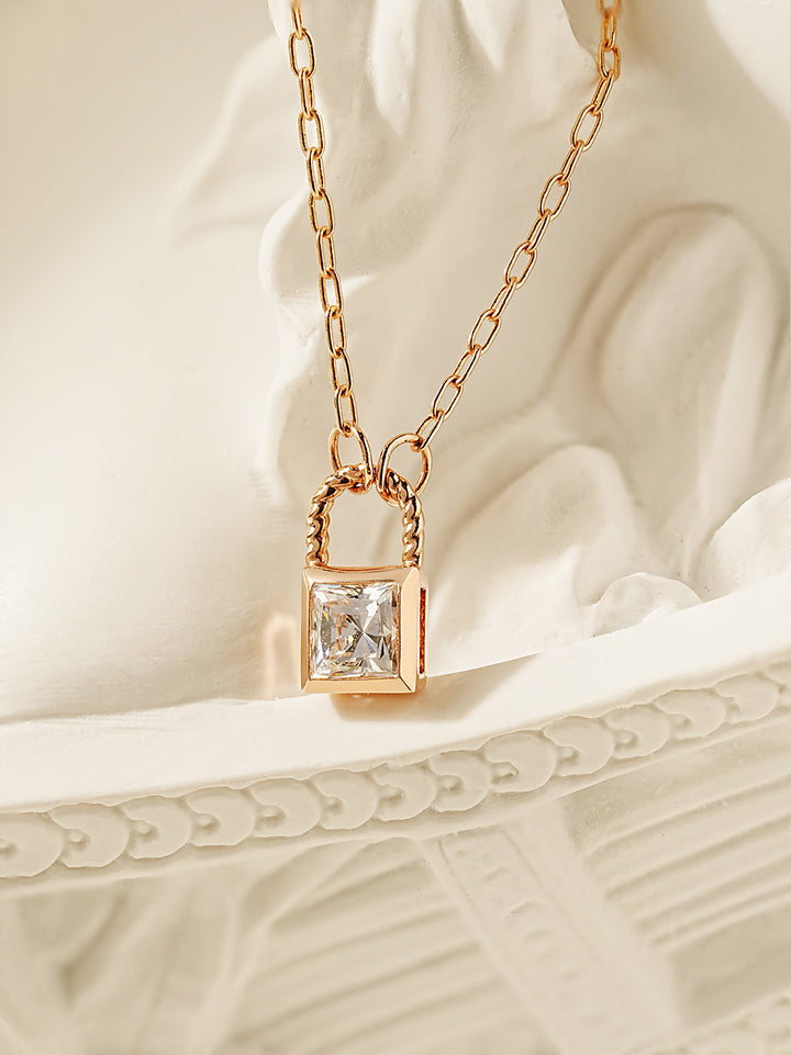 14K 18K Gold Crystal Lock Necklace