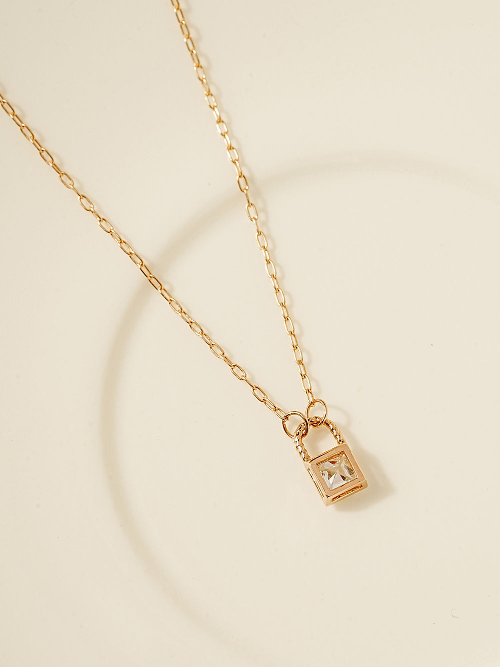 14K 18K Gold Crystal Lock Necklace