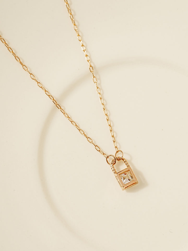 14K 18K Gold Crystal Lock Necklace