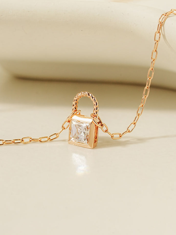 14K 18K Gold Crystal Lock Necklace