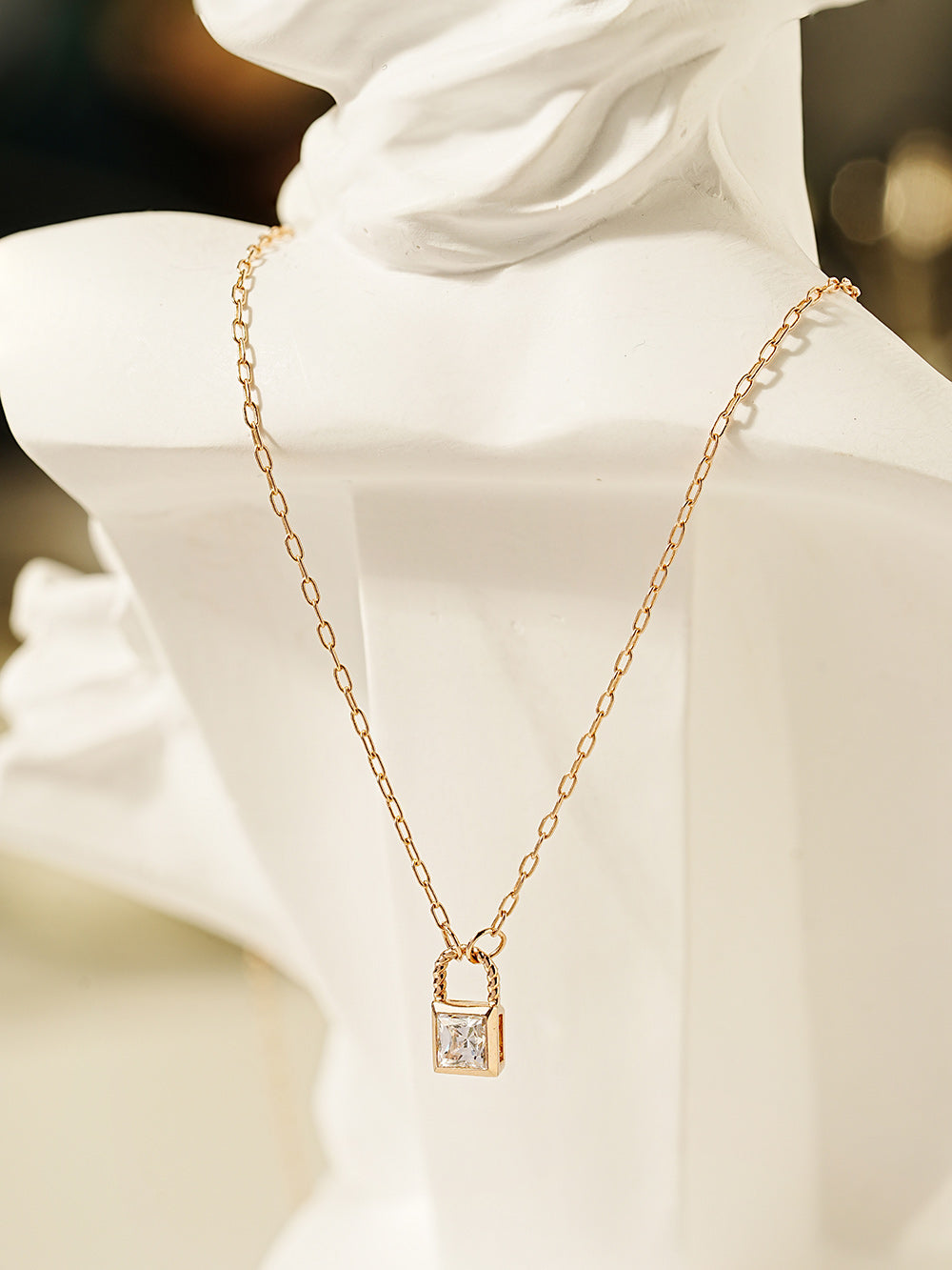 14K 18K Gold Crystal Lock Necklace