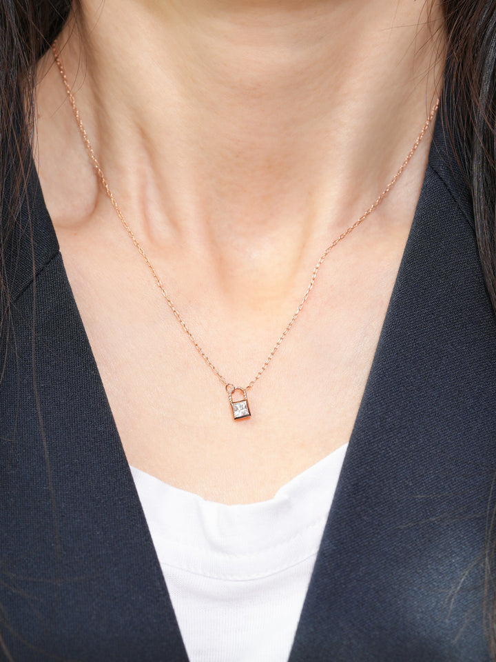 14K 18K Gold Crystal Lock Necklace