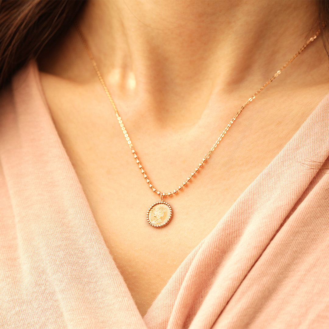 14K 18K Gold Elizabeth ball chain coin Necklace