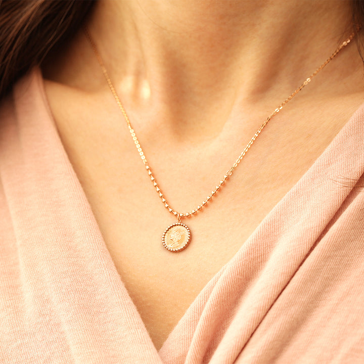 14K 18K Gold Elizabeth ball chain coin Necklace