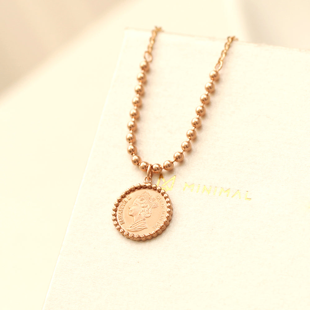 14K 18K Gold Elizabeth ball chain coin Necklace