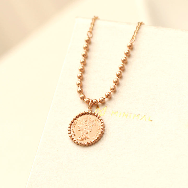 14K 18K Gold Elizabeth ball chain coin Necklace