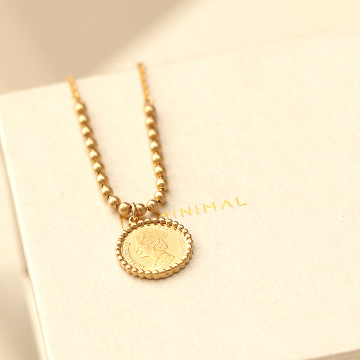 14K 18K Gold Elizabeth ball chain coin Necklace