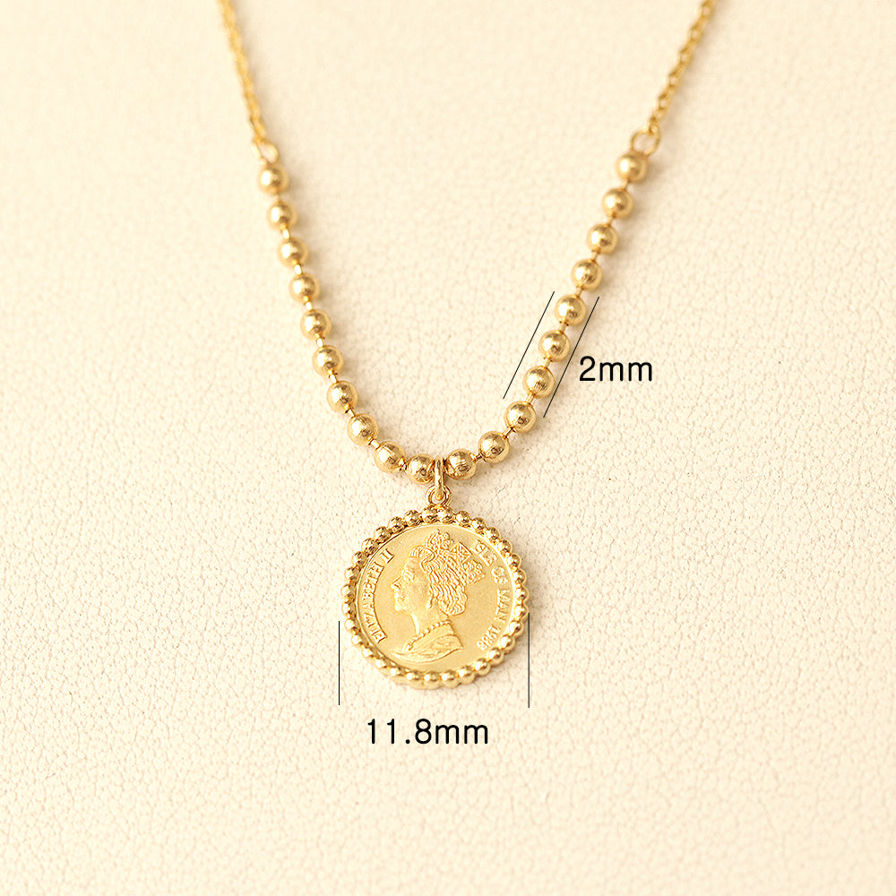 14K 18K Gold Elizabeth ball chain coin Necklace