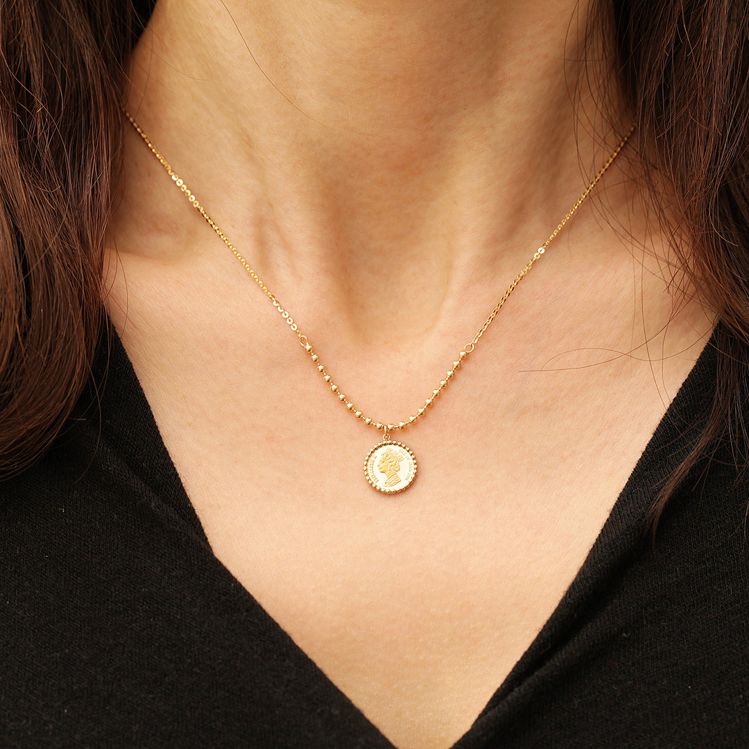 14K 18K Gold Elizabeth ball chain coin Necklace