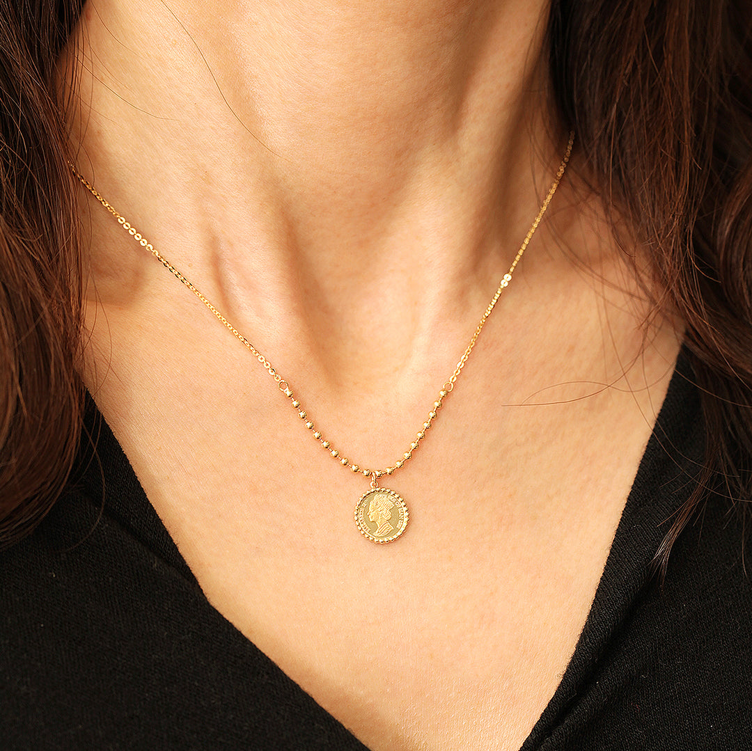 14K 18K Gold Elizabeth ball chain coin Necklace