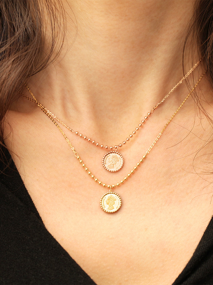 14K 18K Gold Elizabeth ball chain coin Necklace