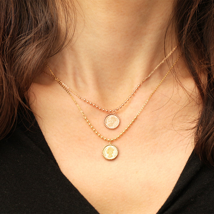 14K 18K Gold Elizabeth ball chain coin Necklace