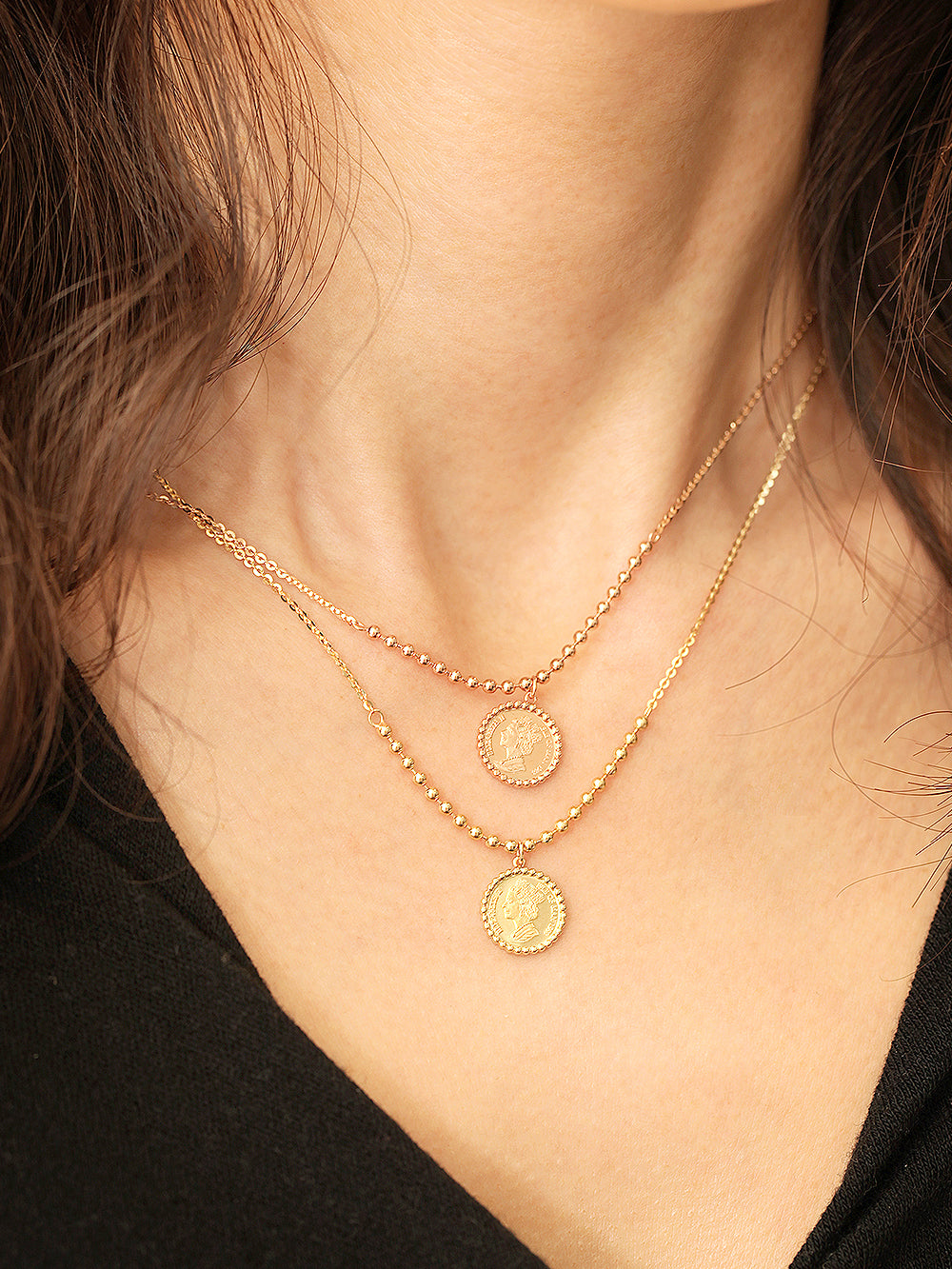 14K 18K Gold Elizabeth ball chain coin Necklace