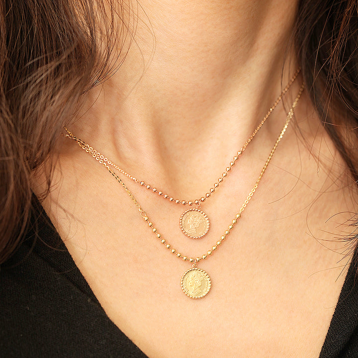 14K 18K Gold Elizabeth ball chain coin Necklace