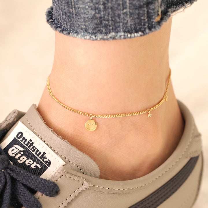 14K18K Gold Smile CZ Curved Chain Anklet