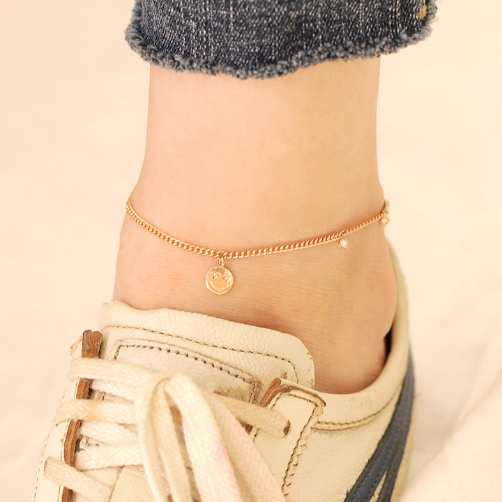 14K18K Gold Smile CZ Curved Chain Anklet