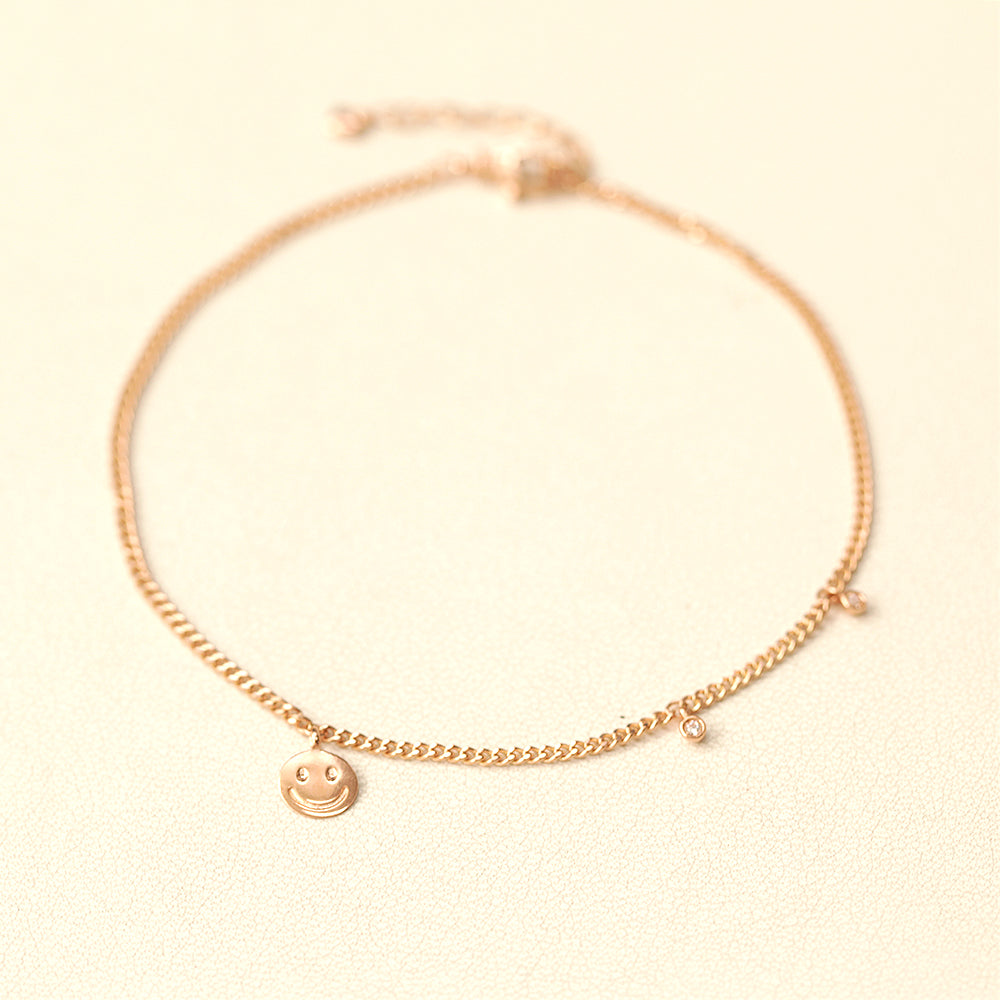 14K18K Gold Smile CZ Curved Chain Anklet