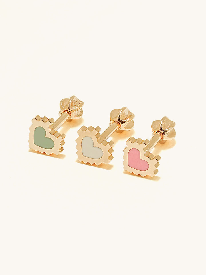 14K Gold Enamel Pixel Heart Cartilage Earring 18G16G