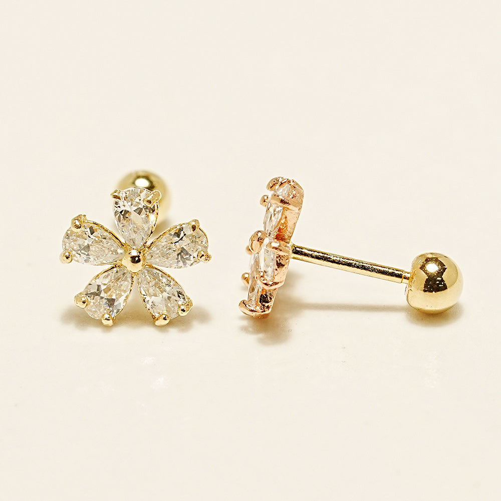 14K Gold Dreaming Flower Cartilage Earring 20G18G16G