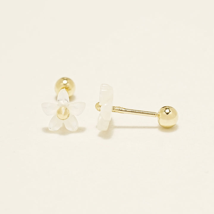 14K Gold Mother of pearl flower Cartilage Earring 20G