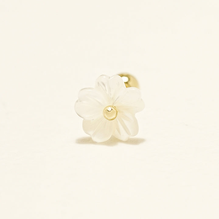 14K Gold Mother of pearl flower Cartilage Earring 20G