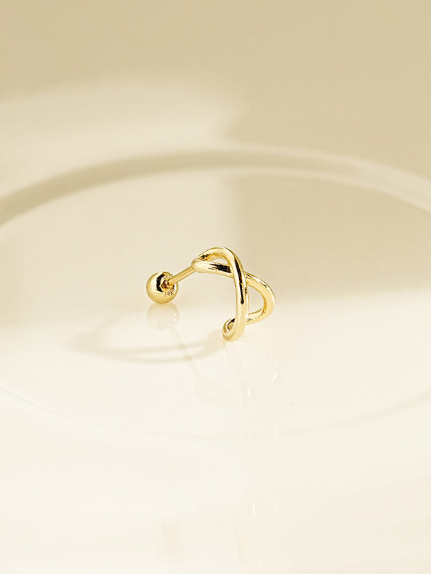 14K Gold Roundy Cross Ring Cartilage Earring 20G18G16G