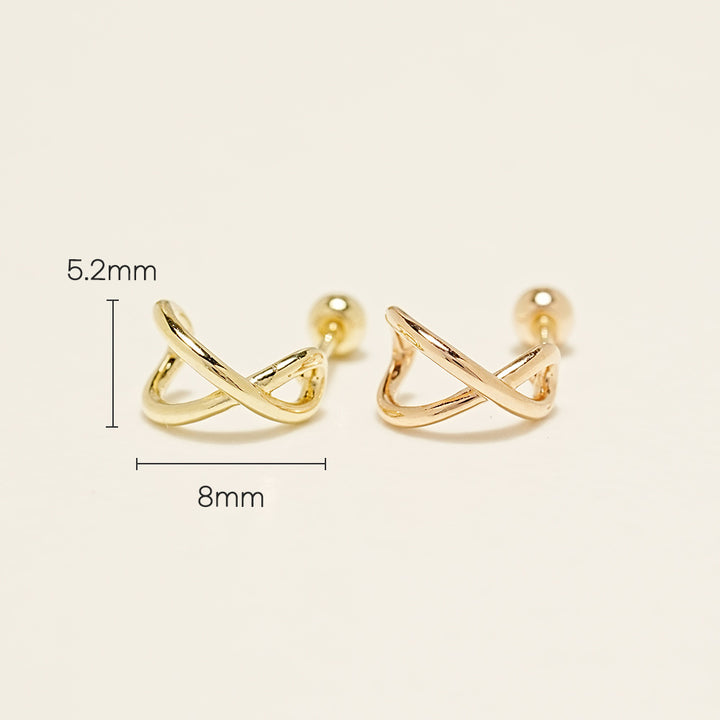 14K Gold Roundy Cross Ring Cartilage Earring 20G18G16G