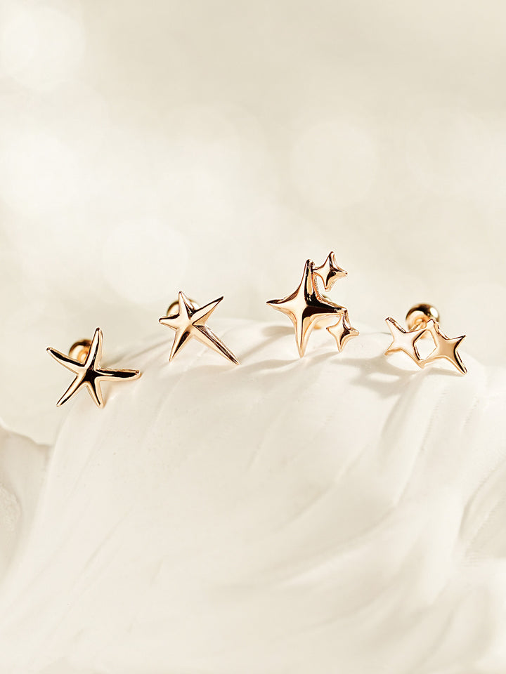 14K Gold Twinkle Stars Cartilage Earrings 20G18G16G