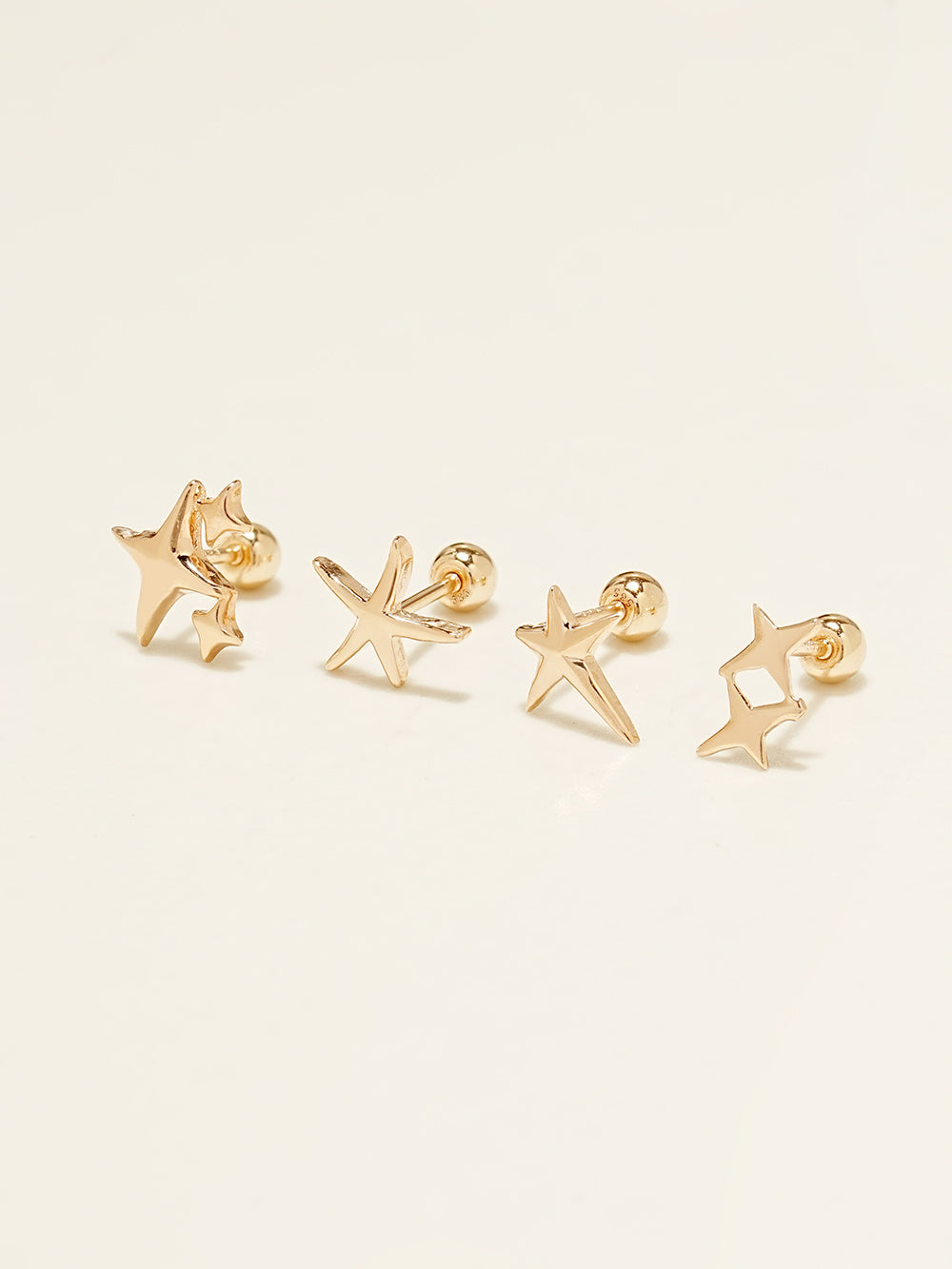 14K Gold Twinkle Stars Cartilage Earrings 20G18G16G