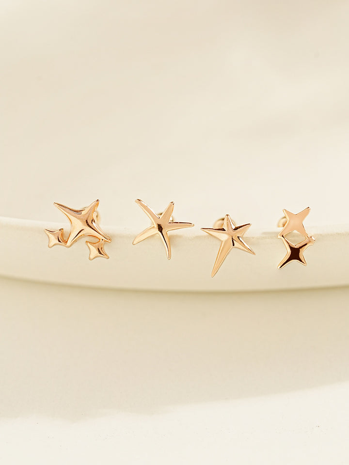 14K Gold Twinkle Stars Cartilage Earrings 20G18G16G