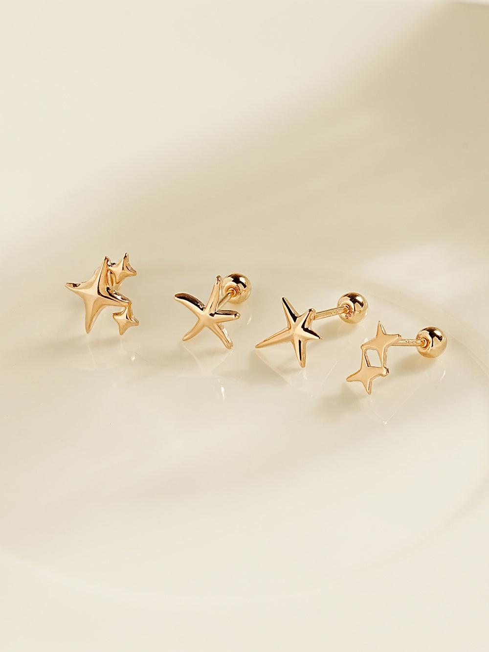 14K Gold Twinkle Stars Cartilage Earrings 20G18G16G