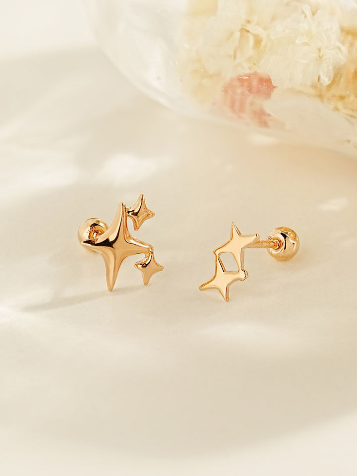 14K Gold Twinkle Stars Cartilage Earrings 20G18G16G