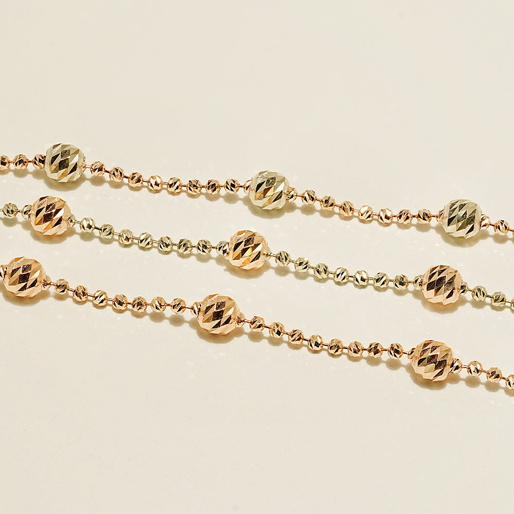 14K Two Tone Cutting Ball Chain Anklet Bracelet