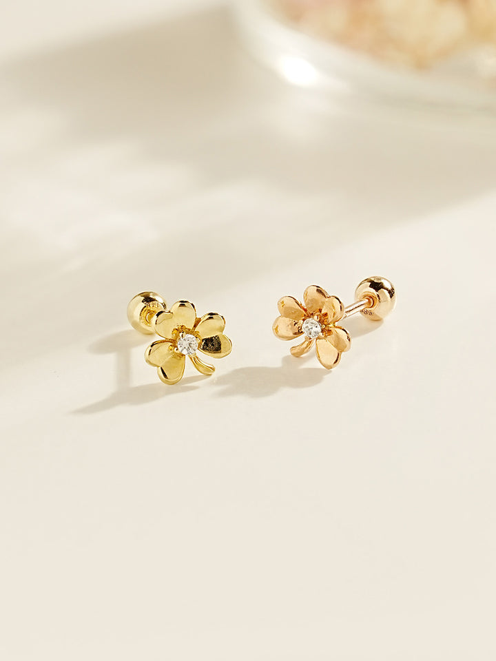 14K Gold Lucky Clover Cartilage Earring 20G18G16G