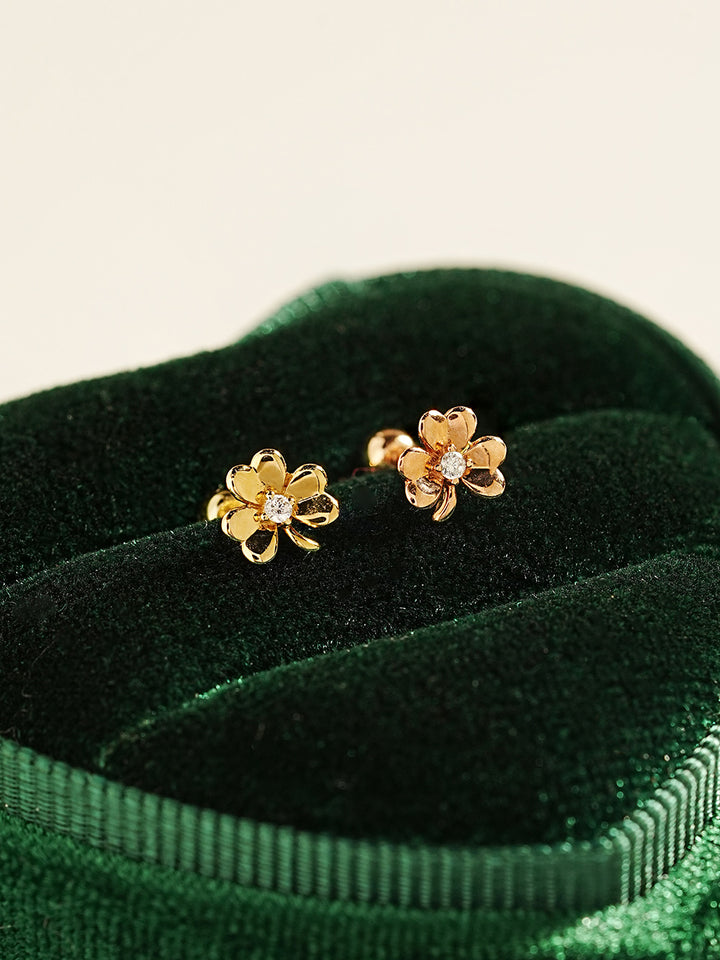 14K Gold Lucky Clover Cartilage Earring 20G18G16G