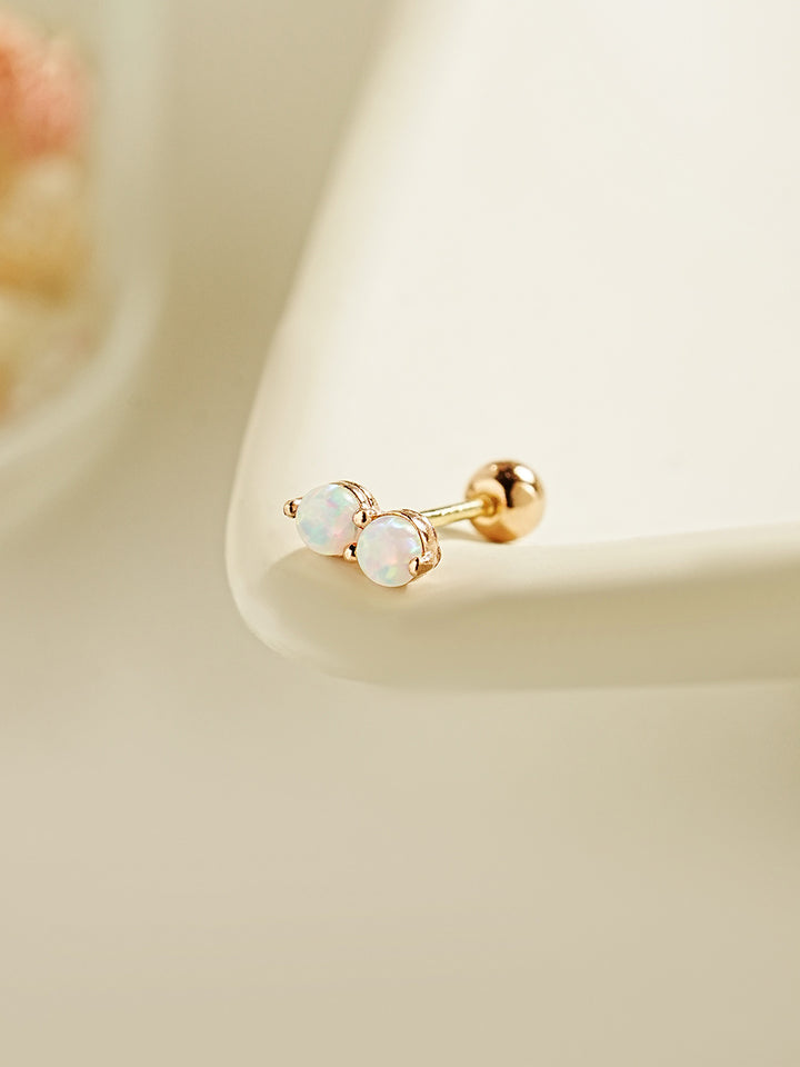 14K Gold Double Opal Cartilage Earring 20G18G16G