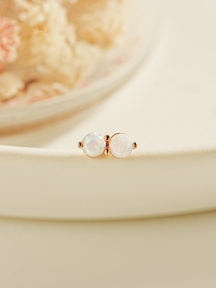 14K Gold Double Opal Cartilage Earring 20G18G16G