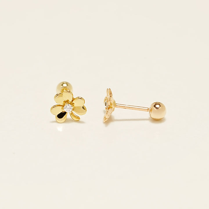 14K Gold Lucky Clover Cartilage Earring 20G18G16G